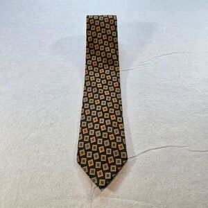 Mariano Rubinacci Napoli Silk Tie- Black Gold Geometric Medallion - Italy - Mint
